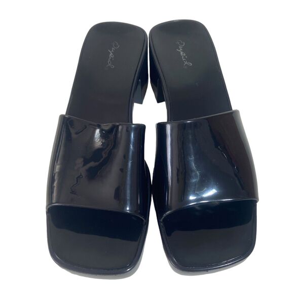 Qupid Stacie Open Toe Sandals Heeled Clogs Women's Size 6  Black PVC Platform - Picture 3 of 11